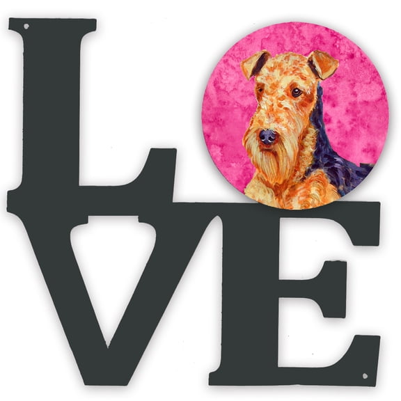 Pink Airedale Metal Wall Artwork LOVE