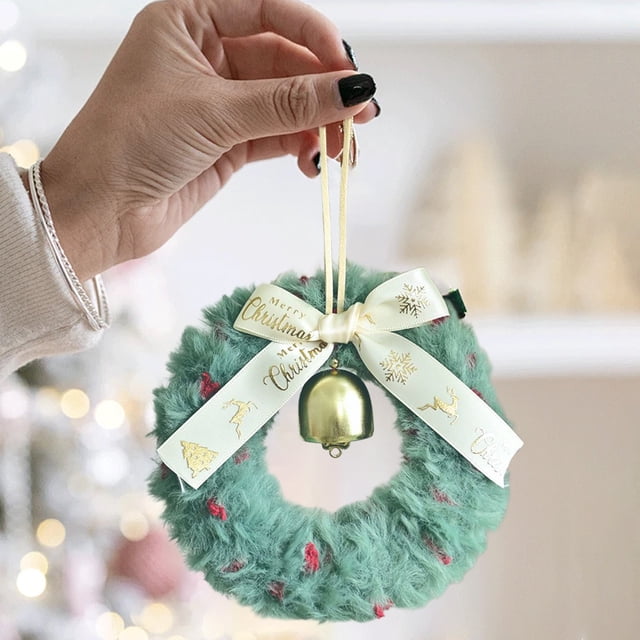 Adornos navideños, adornos navideños, regalos navideños, colgante de corona de lazo navideño, colgante de tela