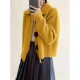 thumbnail image 6 of Women Open Front Knit Sweater Long Sleeve Cardigan Sweater Casual Loose Button Lapel Cardigan Coat Yellow 4XL, 6 of 8