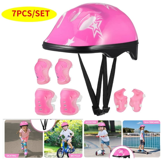 7-Piece Kids Protective Gear Set - Adjustable Pink Skateboard Helmet with Knee & Elbow Pads for Skating, Scooters, and Balance Bikes (Ages 5-12, Lightweight & Breathable)