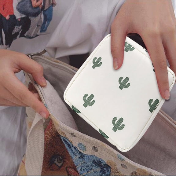 Cute Printed Makeup Bag Large Capacity Cosmetic Organizer Portable Travel Toiletry Pouch Sanitary Napkin Storage