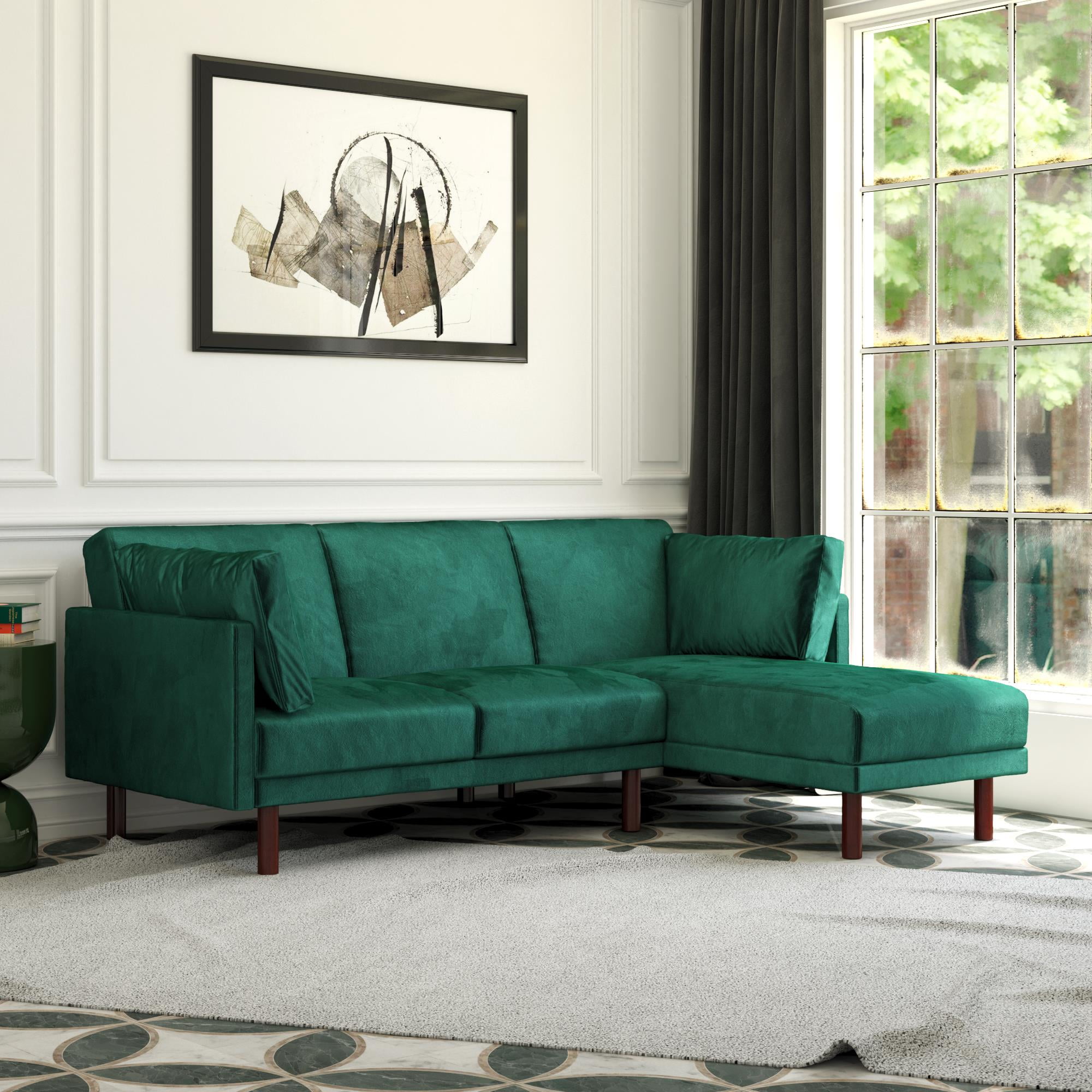 DHP Clair Coil Sectional Futon, Convertible Sofa Bed & Couch, Green