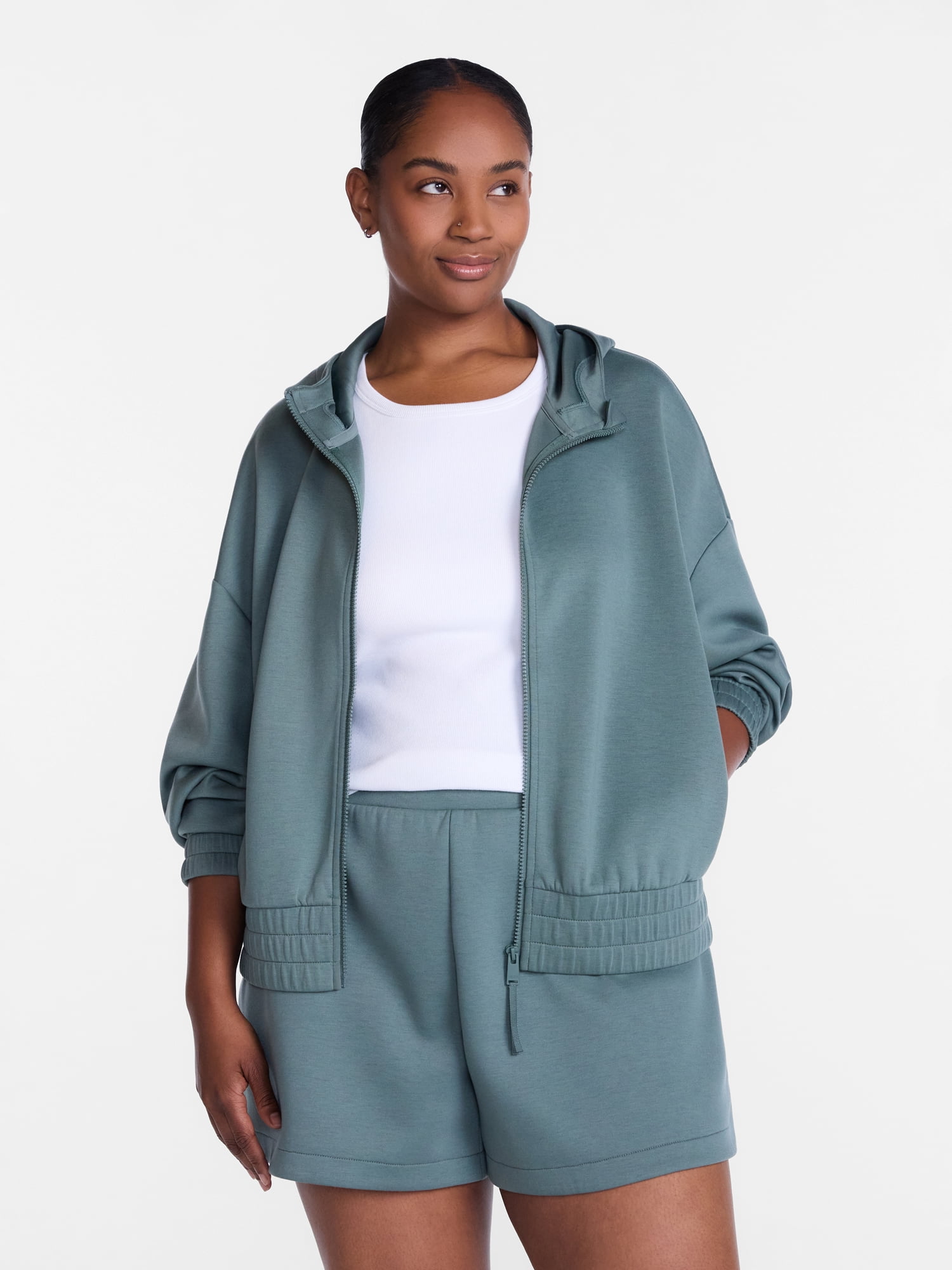 Avia Women's and Women's Plus ScubaKnit Cropped Zip Hoodie, Sizes XS-4X