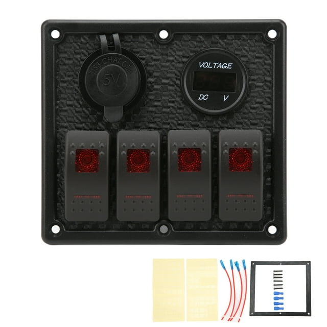 RV Rocker Switch, 5Pin 4 Gang Rocker Control Panel For Cars For Cockpits For Speedboats For SUVs For Trucks Blue,Red