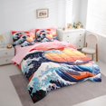thumbnail image 3 of Homewish Japanese Ukiyo-E 7-Piece Twin Bedding Sets,Ocean Sea Wave Bedding Comforter Set,Orange Sunset Sheet Sets For Girl Kids,Luxury Bedroom Decor Reversible, 3 of 8