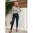 thumbnail image 6 of Vafful Summer Women's Scoop Neck Short Sleeve Shirts Ribbed Slim Fitted Casual Basic Top Blouses Gray S-XL, 6 of 8