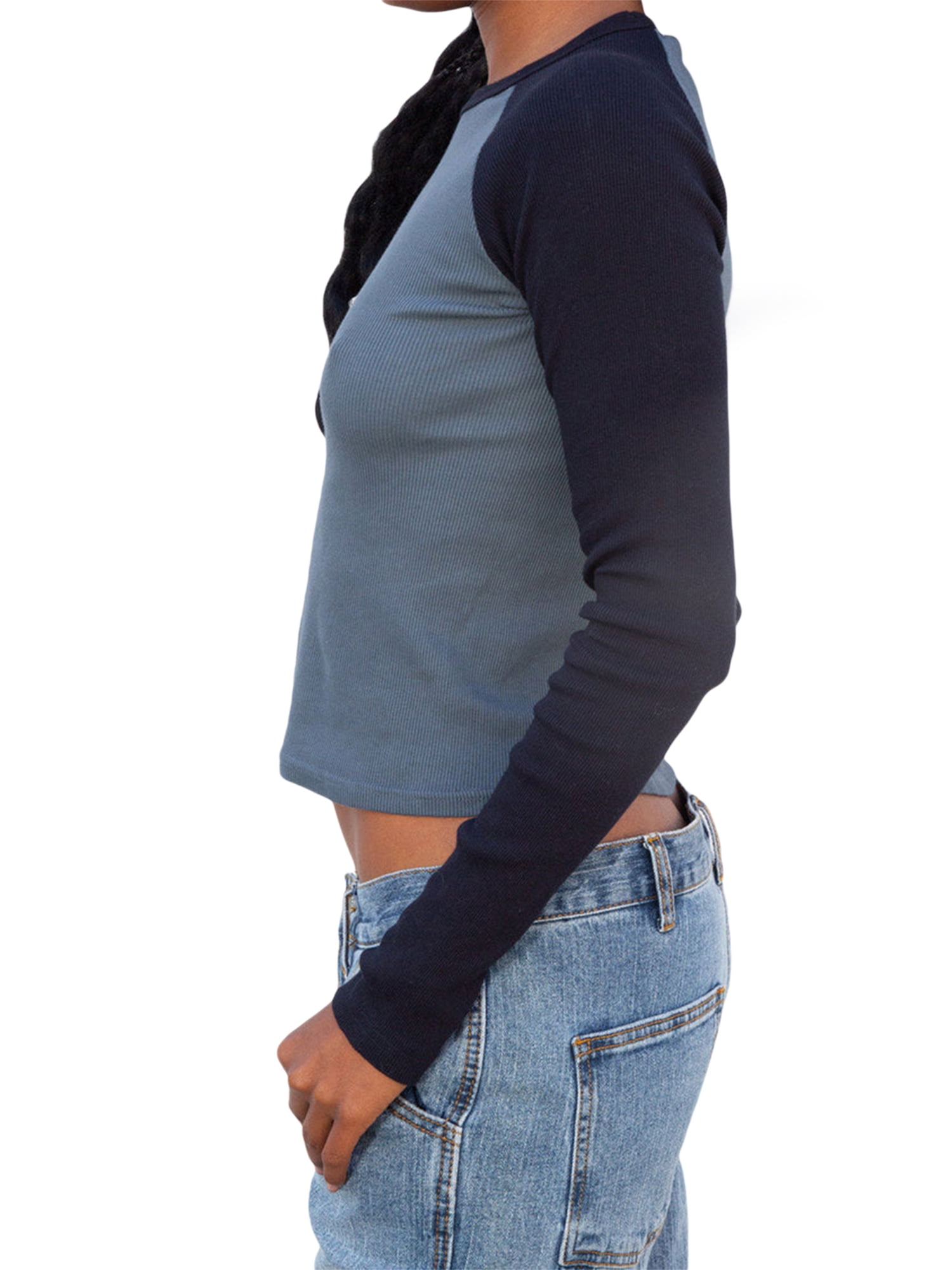 Genuiskids Women Long Sleeve Top Vintage Raglan Sleeve Close