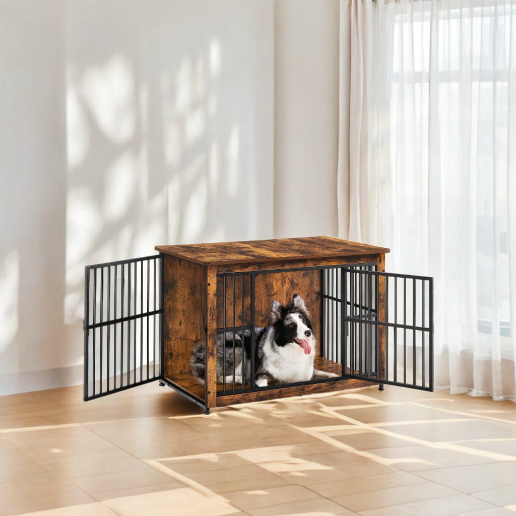 Dog Crate Furniture, End Table, Kennel for Dogs up to 70 lb, Modern Design Heavy-Duty Cage with Removable Tray, Double Doors