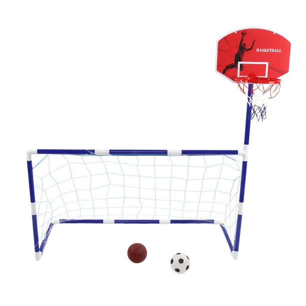 Estación de pelota de fútbol para interiores, juego de baloncesto para interiores 2 en 1, juego de portería de fútbol, características mejoradas