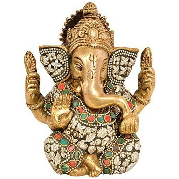 Exotic India ED23 Lord Ganesha Brass Statue, Multicolored