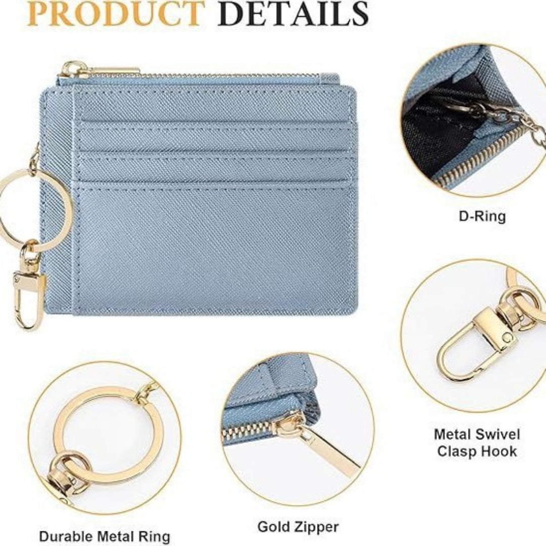 Premium Saffiano Leather Card Wallet with Key Ring for Women