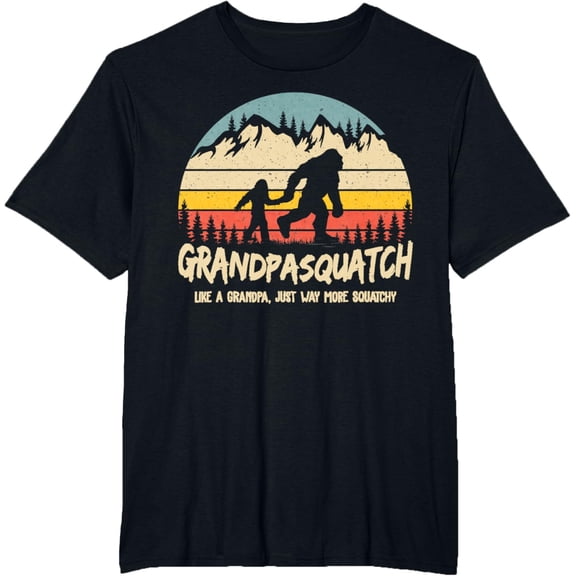 Grandpa Squatch Funny Bigfoot Sasquatch Fathers Day Gift T-ShirtMen's and women's gift, black and white T-shirt, size: Extra large S-4XL