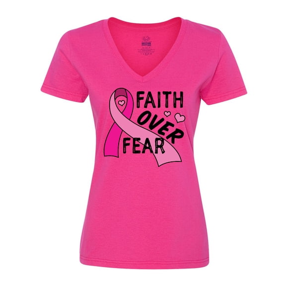 Inktastic Breast Cancer Awareness Faith Over Fear Women's V-Neck T-Shirt