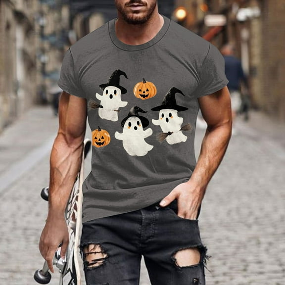 Handshe Men's Halloween Print Short Sleeve Round Neck T-Shirt - Comfortable Casual Top