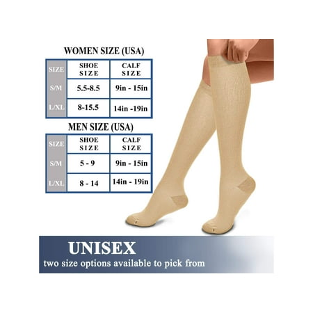 Compression Socks (3 Pairs), 15-20 mmHg is Best Athletic &, 04 Nude, Size