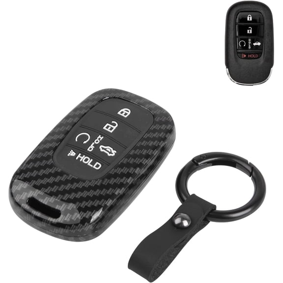 Xotic Tech Carbon Fiber Pattern ABS Key Fob Shell Protector Case w/Black Silicone Button Cover   Keychain, Compatible with Honda Accord Civic CRV HRV Pilot 2022-up Smart Keyless Entry Key (5-Buttons)