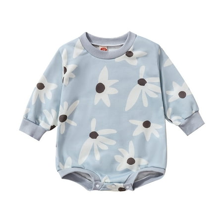 

Sunisery Newborn Baby Girls Boys Fall Winter Romper Long Sleeve Round Neck Floral Print One-Piece Bodysuit