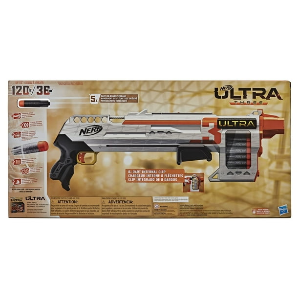 Nerf Ultra Three Blaster, Pump-Action, 8-Dart Clip, 8 Nerf Ultra