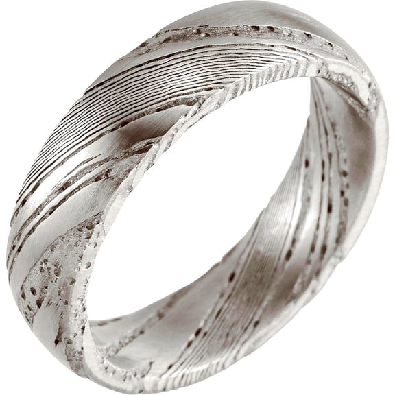 Damascus Steel 6mm Polished Flat Patterned Band Size 11 Ring for Women and Men - 7.3 Grams