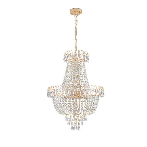 10-Light Gold Crystal Chandelier, Large Modern Luxury Ceiling Pendant Light Fixture for Foyer, Entryway, Living Room, Dining Room, Bedroom, Hallway (Bulbs Not Included)