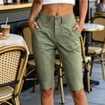 thumbnail image 5 of Women's Knee Length Shorts Baeitkot Women's Solid Color High Waisted Knee Length Shorts Casual Cargo Capris with Pockets Green M, 5 of 6