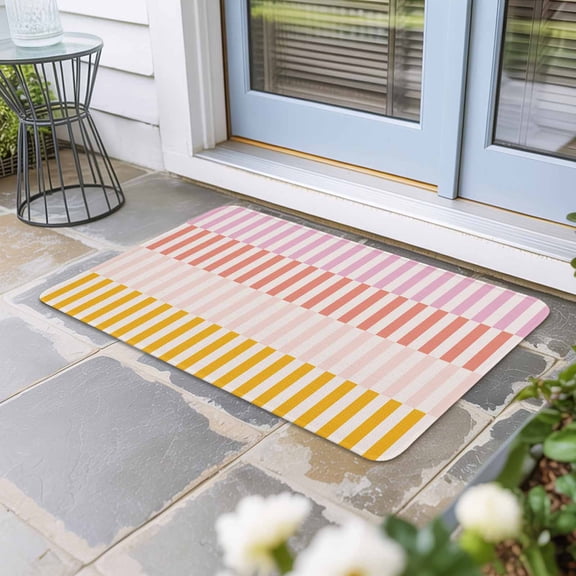 Colorful Stripe Door Mat Indoor Outdoor,Modern Pink Red Yellow Vertical Striped Non Slip Welcome Mat with Rubber Backing,Absorbent Fabric Front Door Mats Entryway Rug for Home Patio Entrance 18"x30"