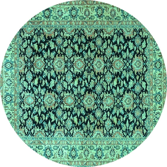 Ahgly Company Machine Washable Indoor Round Persian Turquoise Blue Traditional Area Rugs, 7' Round