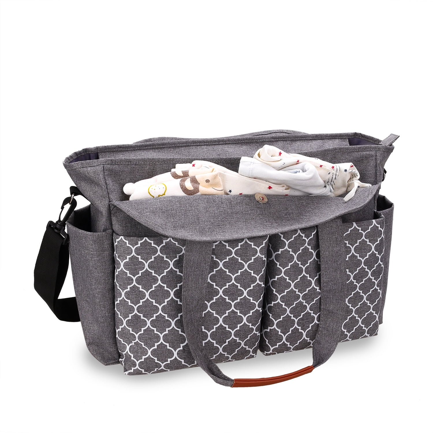 Top-keivon Diaper Bag Tote with Pacifier Holder Case for Mom and Dad, Multi-Function Travel Diaper Bag with Adjustable Shoulder Strap and Insulated Pockets