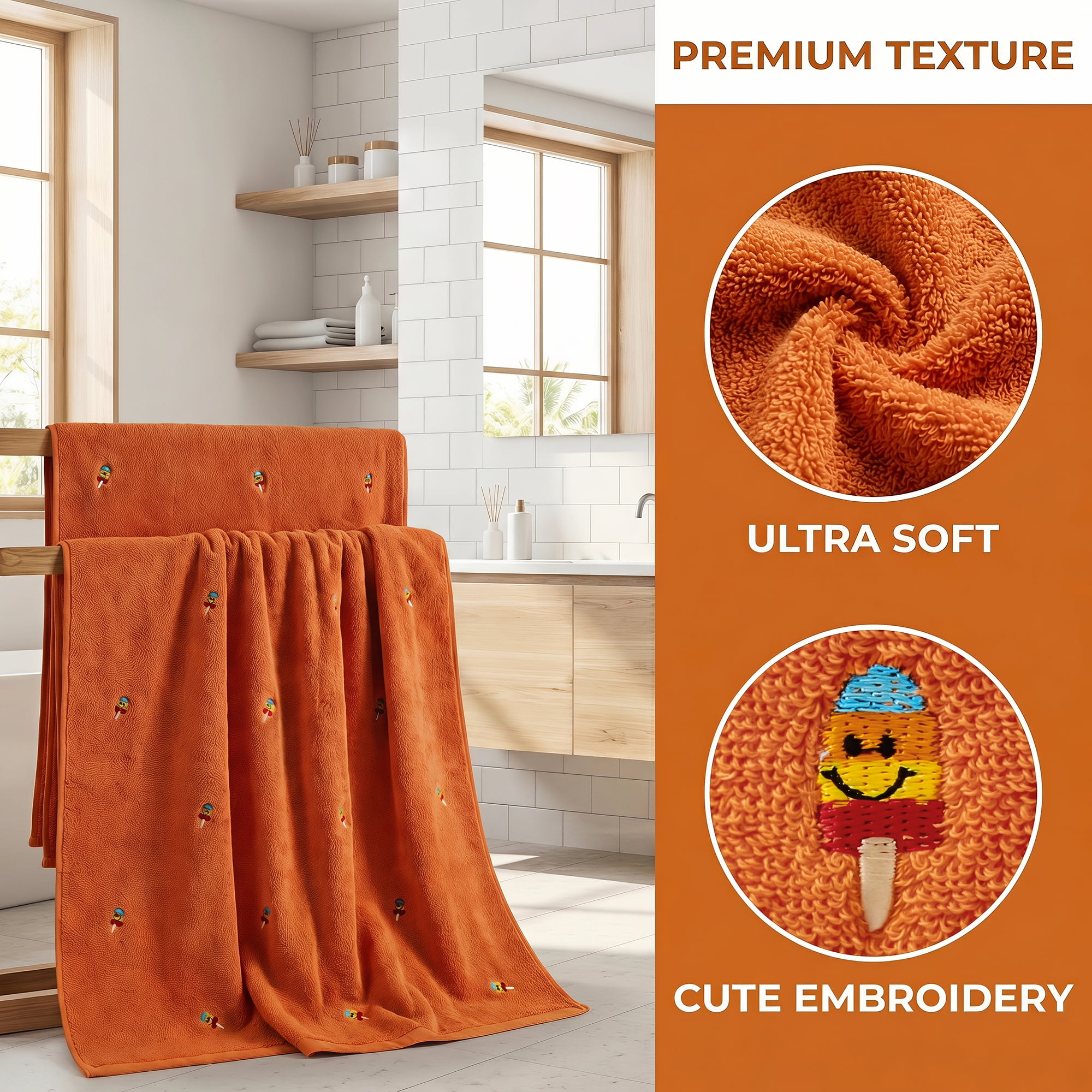 Unique Bargains Plush Bath Towel 2 Pack Popsicle Orange/White 55" x 28"