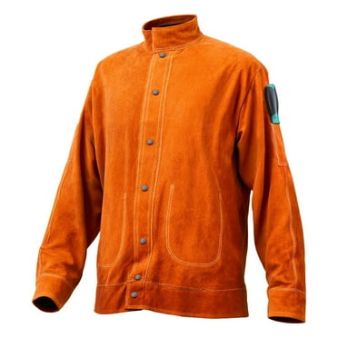 Men's Medium Heavy-Duty Leather Welding Jacket, Flame-Resistant FR Safety Coat for Grinding & Fabrication