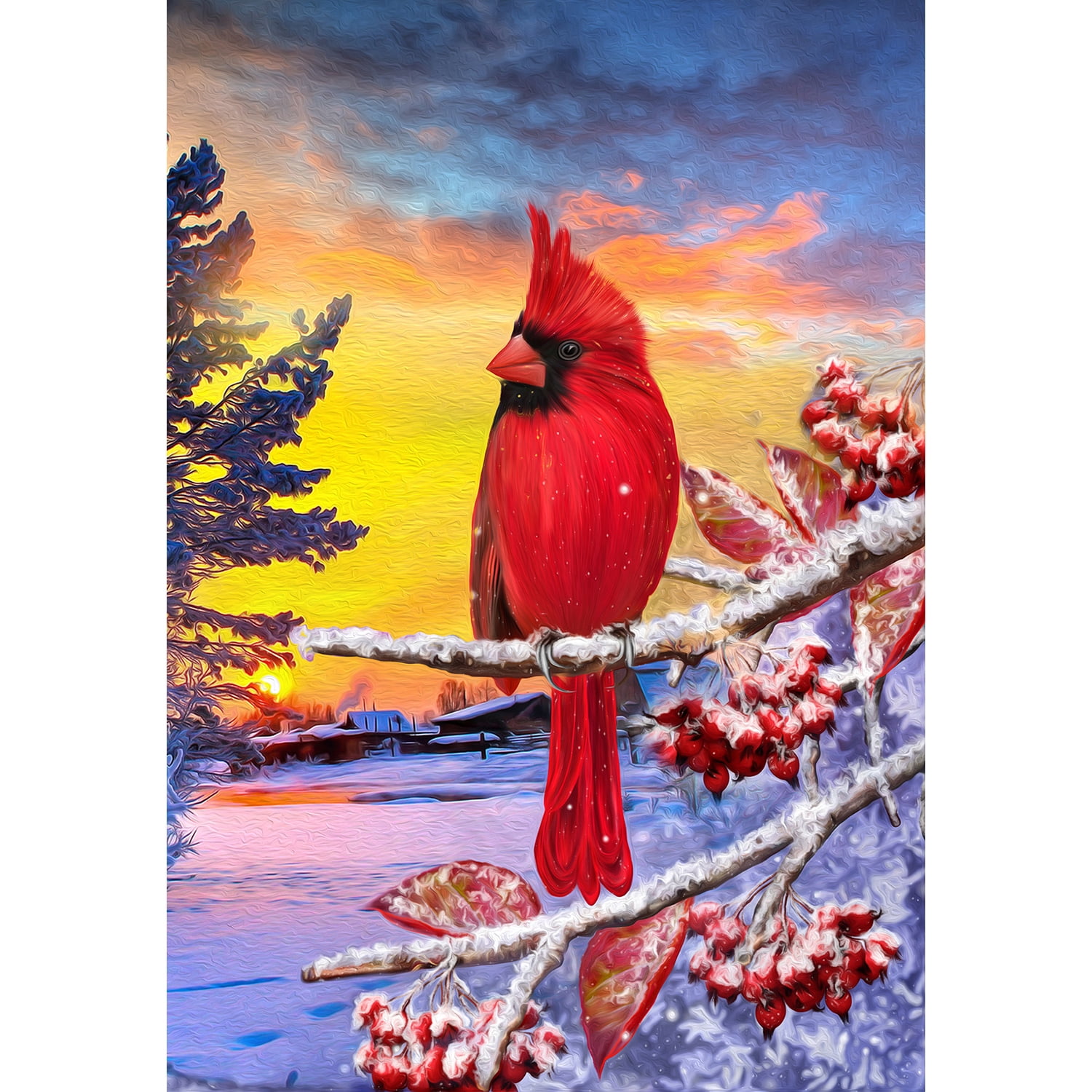 America Forever Winter Cardinal House Flag Double Sided Vertical Decorative 28 x 40 inches for Outdoor, Yard, Porch Welcome Winter Happy Holidays Snowflake Good Morning Sunshine House Flag