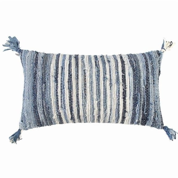 Denim & Blue Repurposed Woven Strips Lumbar Pillow