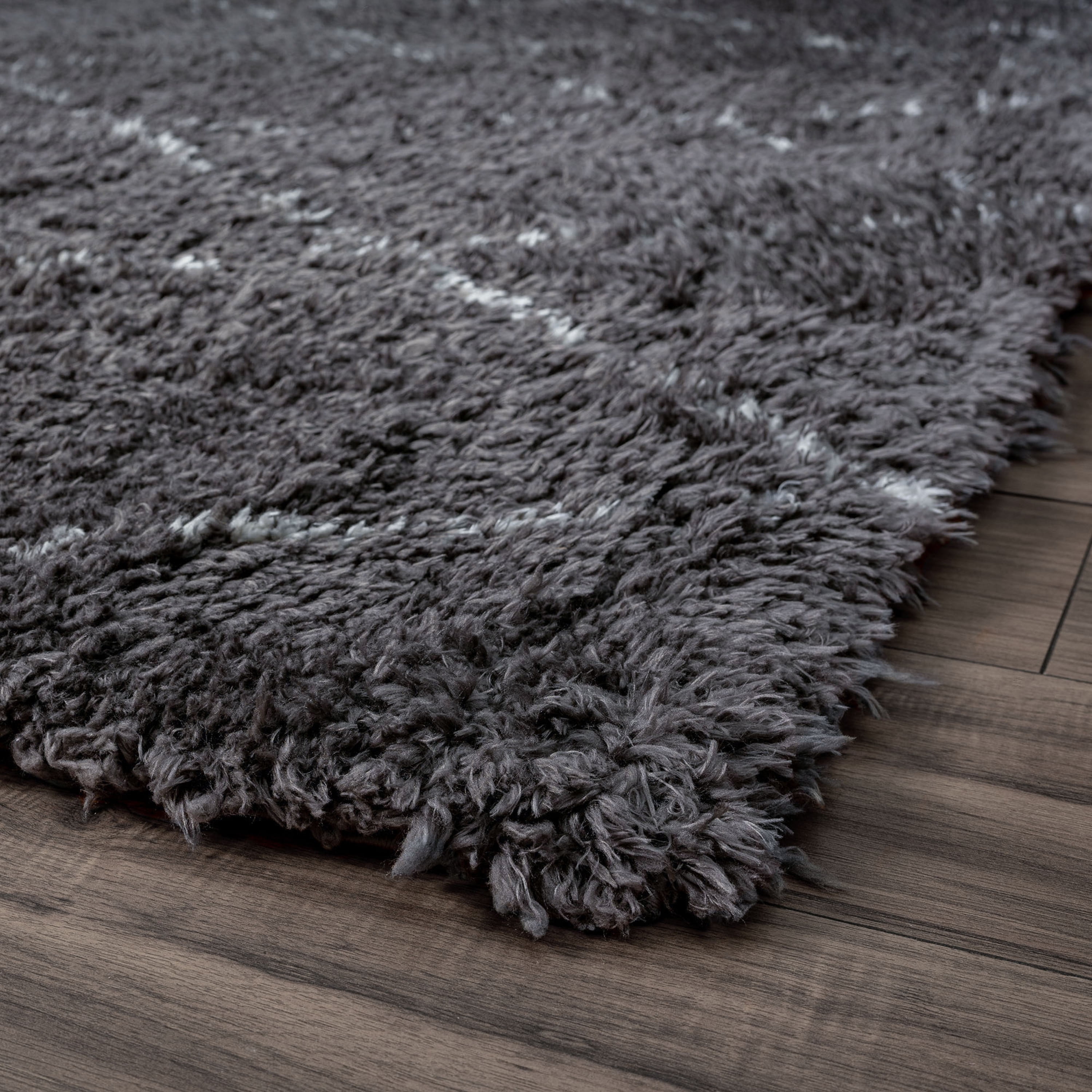 Contemporary 5x8 Area Rug Shag Thick (5'3'' x 7'3'') Diamond Dark Gray, White Living Room Easy to Clean
