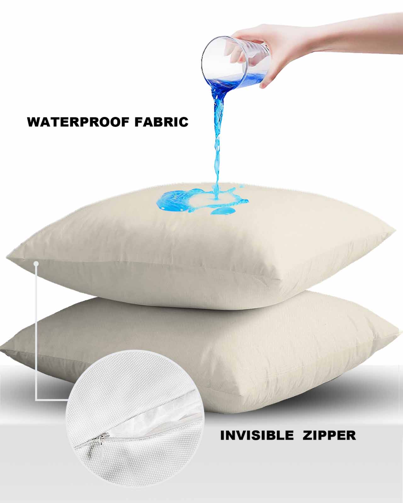 Pack of 2 Outdoor Pillow Covers, Cream Solid Color Waterproof Square Throw Pillowcase Cushion Decorative Pillow Covers for Couch Patio Tent, 18x18 in