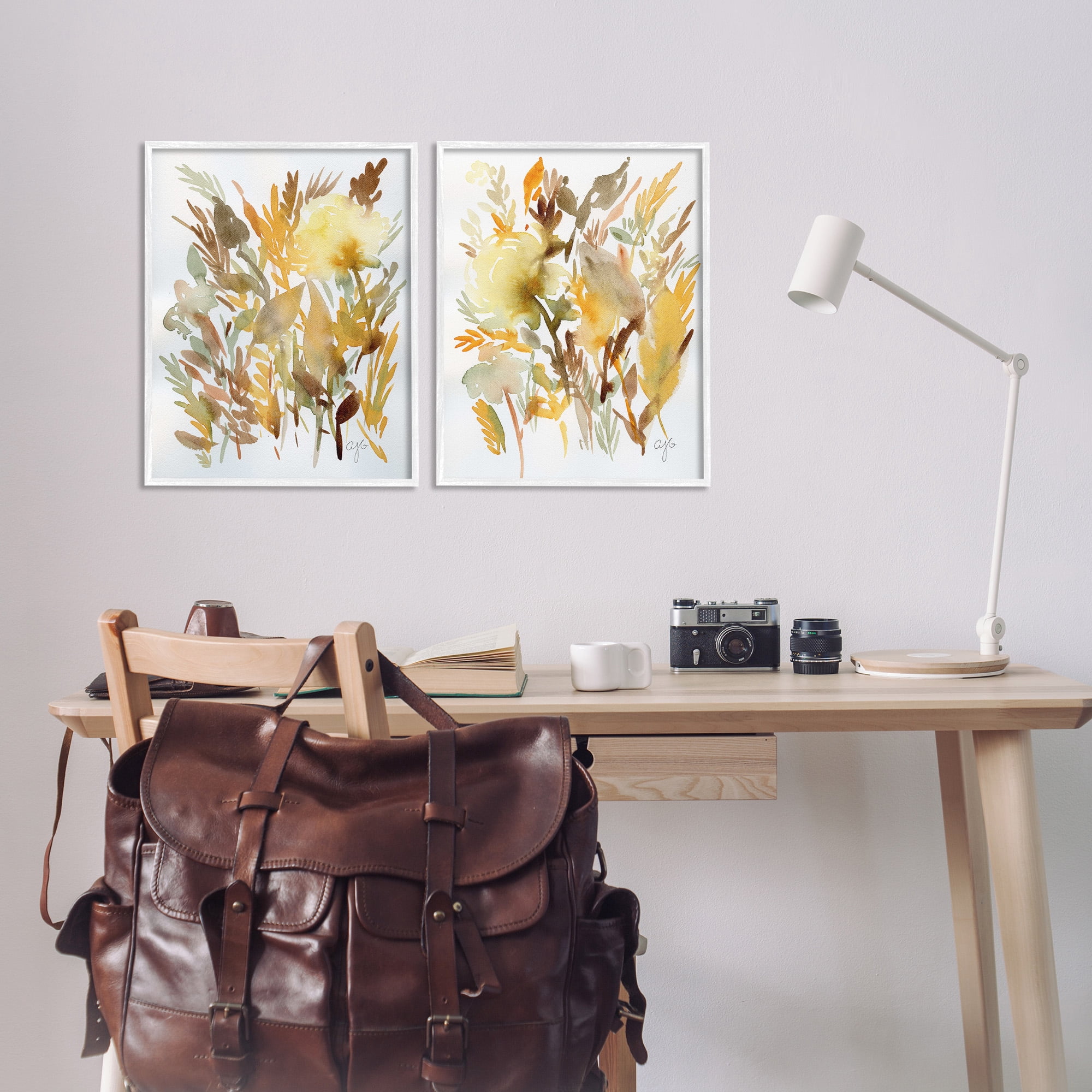 Stupell Industries Country Wheat Abstraction Botanical & Floral Painting White Framed Art Print Wall Art, 16 x 20, Set of 2