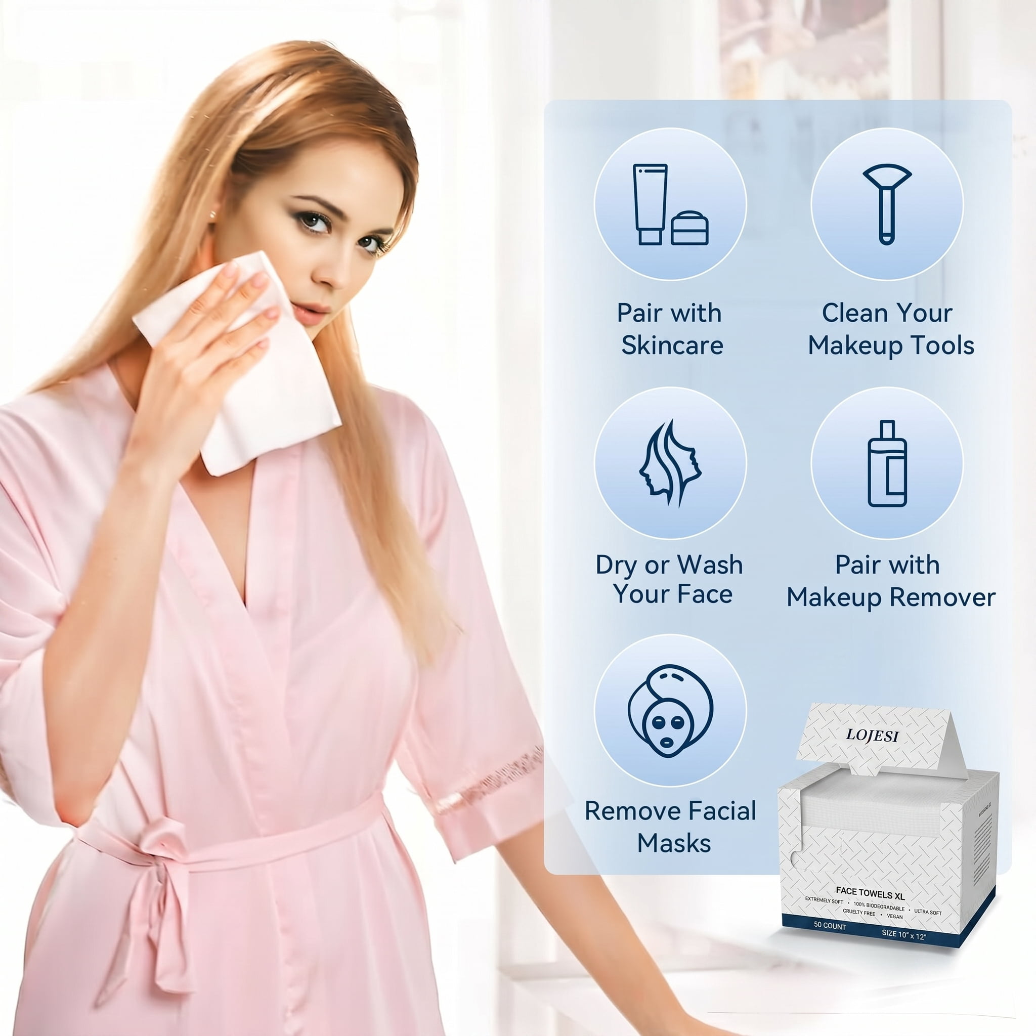 KOYMISKU Disposable Face Towels,50Ct Cotton Clean Face Towels,Large Make Up Remover Wipes
