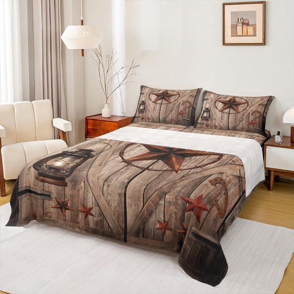 Manfei Texas Star Twin Sheet Sets 3pcs for Teens Adults,Western Rustic Cabin Twin Fitted Sheet Microfiber,Exotic Style Breathable Flat Sheet,Breathable Home Decor
