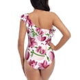 thumbnail image 5 of Sikiie Lilies Flowers Print Women One Piece Swimsuits Tummy Control One Shoulder Bathing Suits Ruffle Swimwear, From S to XXL-Medium, 5 of 6