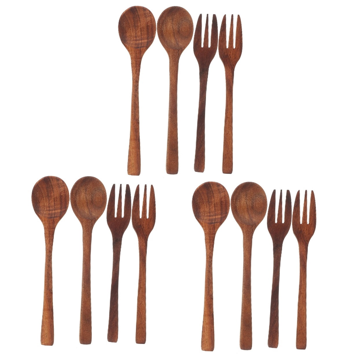 HOMEMAXS 3 Sets  of Wooden Spoon Fork Kit Reusable Salad Fork Japanese Style Spoon Fork Set Kitchen Utensil