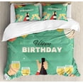 thumbnail image 1 of Champagne Duvet Cover Set King Size, Happy Birthday Greeting Party with Balloons and People Holding Drinks Cartoon, Decorative 3 Piece Bedding Set with 2 Pillow Shams, Multicolor, by Ambesonne, 1 of 3