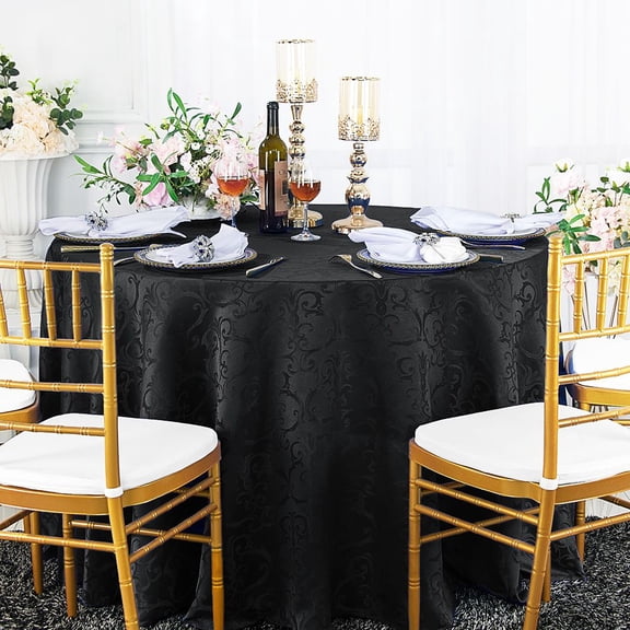 Wedding Linens Inc. 90" Round Damask Jacquard Polyester Tablecloth Table Cover Linens - Black