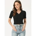 thumbnail image 4 of Unique Bargains Women's V Neck Short Sleeve Zip Front Ribbed Knit Crop Tops L Black, 4 of 6