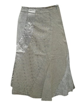 Mogul Women's Boho Chic Skirt Grey Embroidered Rayon Skirts