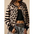 thumbnail image 6 of Womens Leopard Print Striped Patchwork Button Front Cropped Knit Cardigan Black XL, 6 of 9