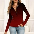 thumbnail image 6 of Womens Deep V Neck Long Sleeve Gradient Color Tops Collared Button Down Slim Fitted Polo Shirts Casual Work Tees Wine L, 6 of 6