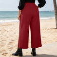 thumbnail image 5 of Thousandth Women's Cotton Linen Pants Casual Summer Elastic Waist Wide Leg Loose Fit Palazzo Pants Cropped Trousers with Button Decor and Slit Hem Daily Wear, 5 of 7