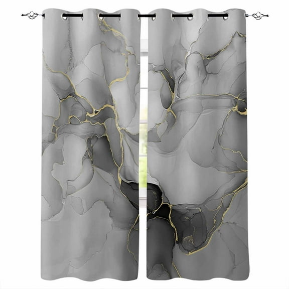 Fsddascl Gray Marble Texture Blackout Curtains for Bedroom/Living Room, Thermal Insulated Kitchen Curtains, Vintage Greyish Golden Texture Grommet Darkening Window Treatment Drapes 52"x63"x2