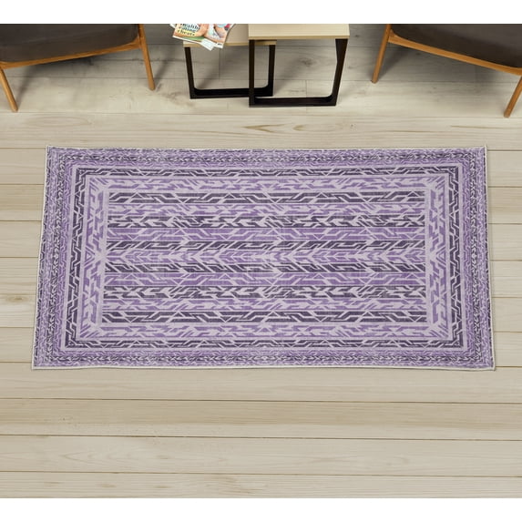 Geometric Decorative Rug, Antique Look Abstract Maze Like Polygonal Shapes Striped Design Art Pattern, Quality Carpet for Bedroom Dorm and Living Room, 6 Sizes, Pale Lavender, by Ambesonne