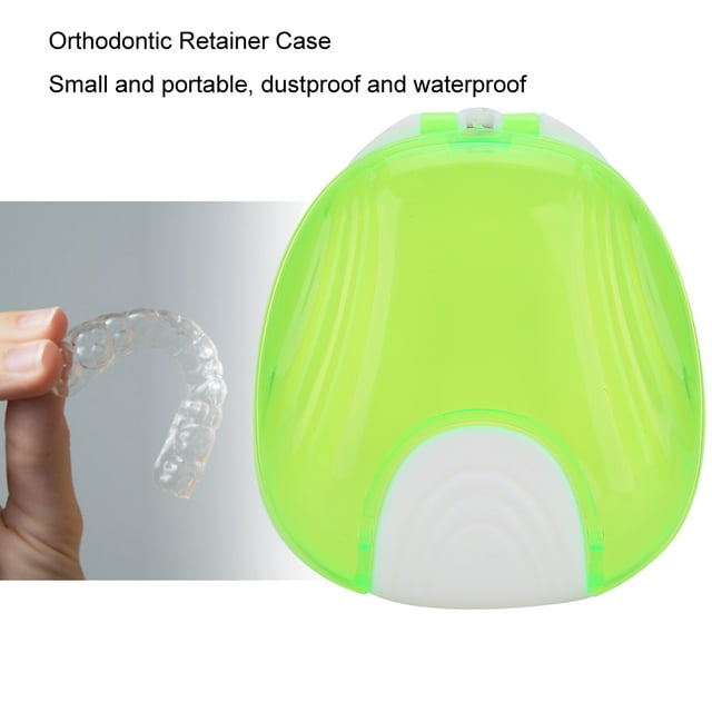 Portable Retainer Case Waterproof Denture Box Small Convenient Dustproof with Teether Pick Hook Holder Retainer Case Retainer Box Denture Storage Box Denture Case Retainer