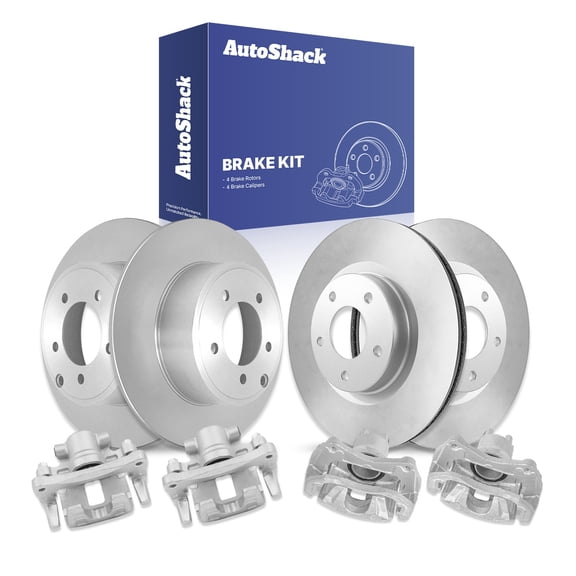AutoShack Front Vented & Rear Solid Brake Rotors   Calipers 8-PC Brake Kit Replacement for 2014-2015 Mitsubishi Lancer